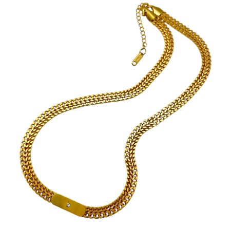 necklace steel gold 18k with little strass